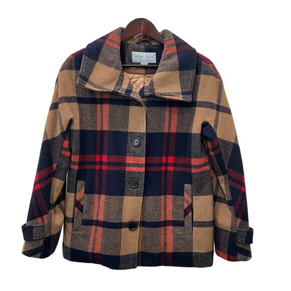 Jaclyn Smith Jackets & Blazers - Jacklyn Smith  Plaid Wool Jacket Coat Tan Red Black Size Medium